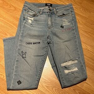 Super skinny high rise embroidered PAIGE denim.